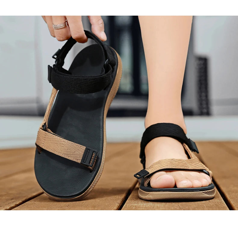 Black Men's Outdoor Casual Arch Support Sandals Anti-Slip Breathable Beach Holiday Sports Sandals for Summer Walking Size 40-45