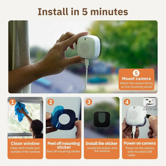 Window Camera Replaces Outdoor Cameras 2.4/5GHz WiFi Camera 3MP Resolution Full-Color Night Vision Through Window Mini Camera by PDG ibma