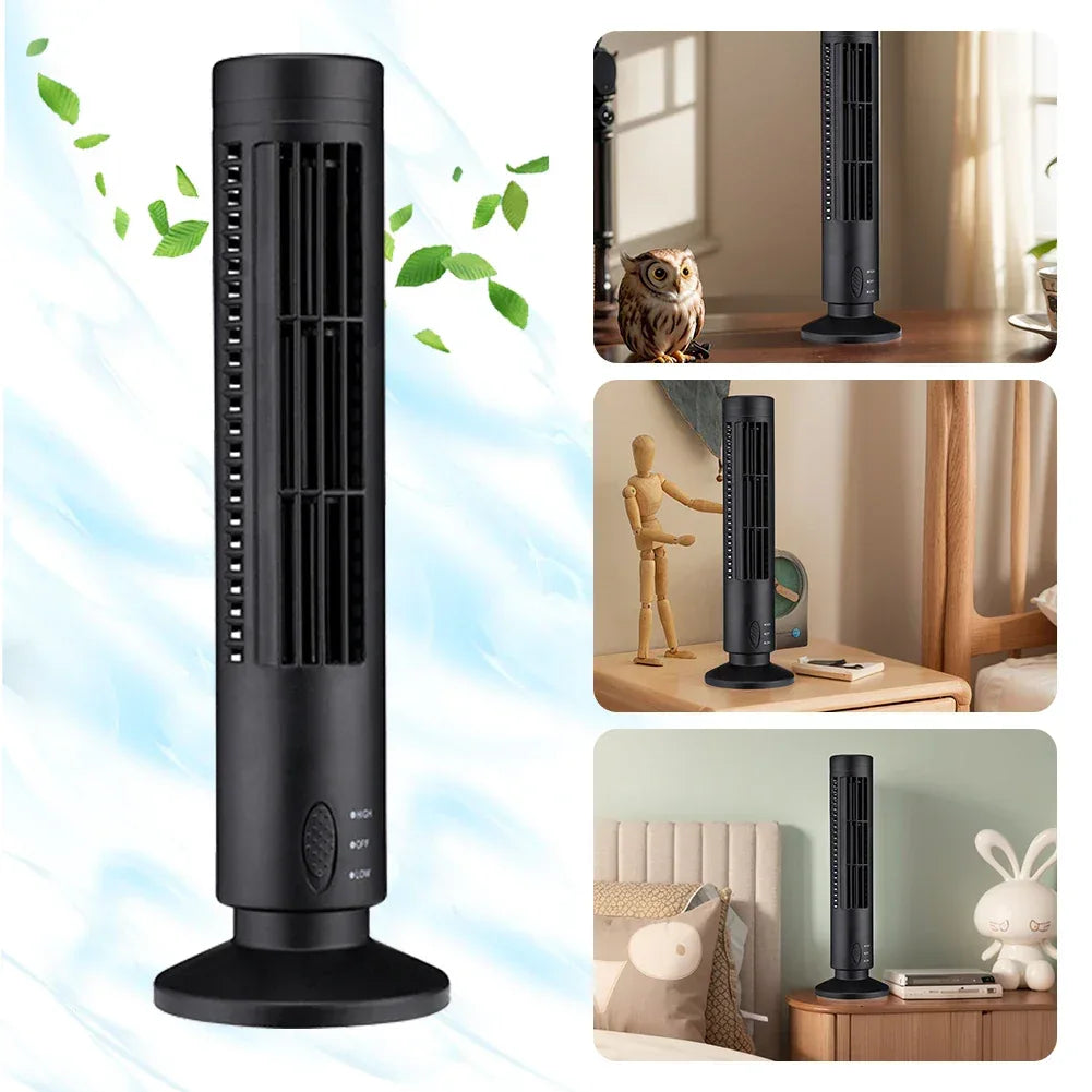 USB LED Tower Fan Bladeless Cooling Fan 2 Gear Speed Stand Up Tower Fan Portable Electric Floor Fan for Living Room Bedroom