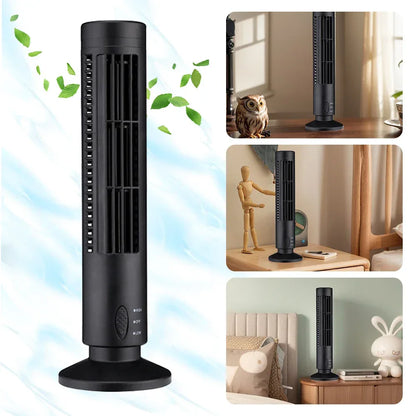 USB LED Tower Fan Bladeless Cooling Fan 2 Gear Speed Stand Up Tower Fan Portable Electric Floor Fan for Living Room Bedroom