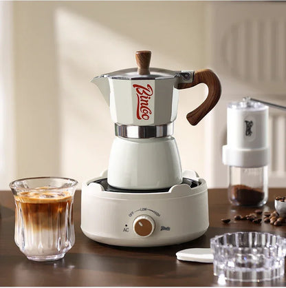 Bincoo Moka Pot and Electric Stove Combo Espresso Maker Compact Design for Small Spaces for Rich Italian Style Coffee Brewing