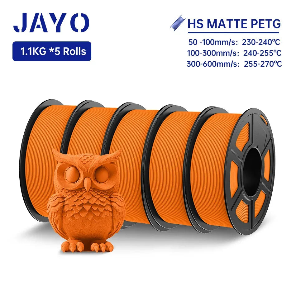 JAYO PETG 3D Filament 1.75MM High Speed PETG 3D Printer Filament 5Rolls High Flow Speedy Matte Effect 3D Printing Mateials
