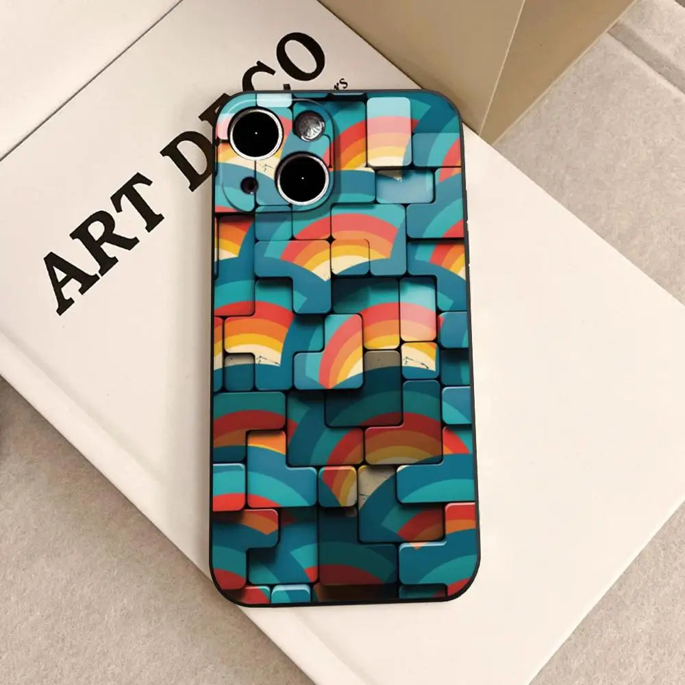 Men's cool creative cube Building Block IMD Phone Case FOR IPhone 16promax 14 11 12 Pro 8 7 15 Plus 13 Pro MAX XR XS Black Cover