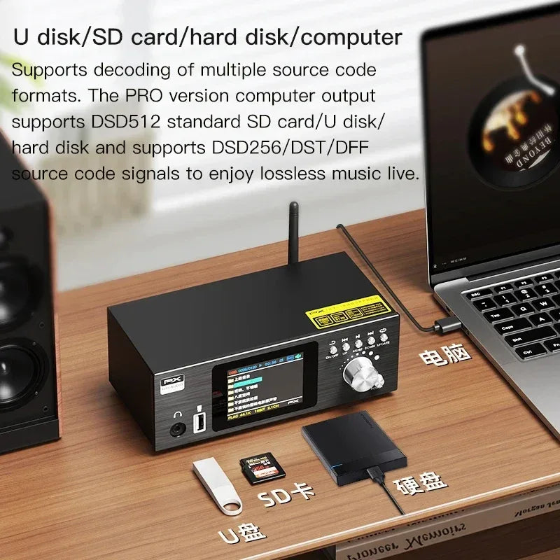 Flagship HIFI Digital Music Player ES9038Q2M DAC DSD512 Lossless Decoding Audio Decoder QCC5125 Bluetooth 5.1 AMANERO USB