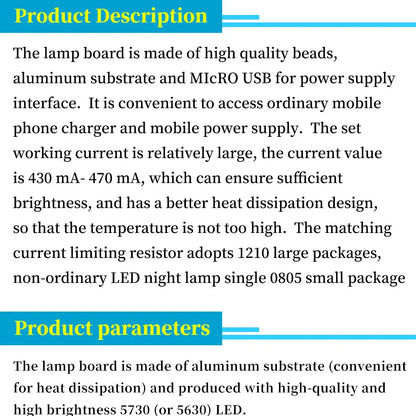 1PCS high quality 5730 smd 5V 430mA~470mA White Mirco Usb 5730 LED lighting panel USB mobile light Emergency light night light