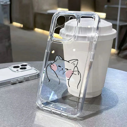 Luxury Shockproof Soft TPU Clear Phone Case For iPhone 17 11 12 13 14 15 16 Pro Max 16 Plus 16E 17 Air With Cute Line Cat Cover