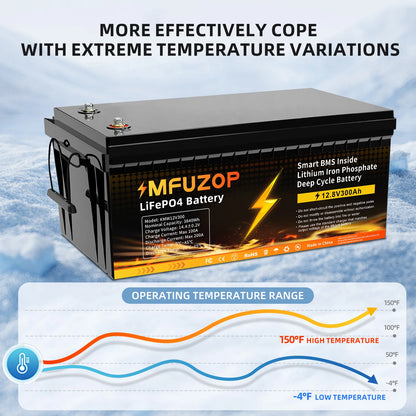 MFUZOP  12V 100Ah 200Ah 300Ah  LiFePO4 Battery Intelligent BMS System 1280Wh 2560Wh 3840Wh Deep Cycle for Solar Storage System