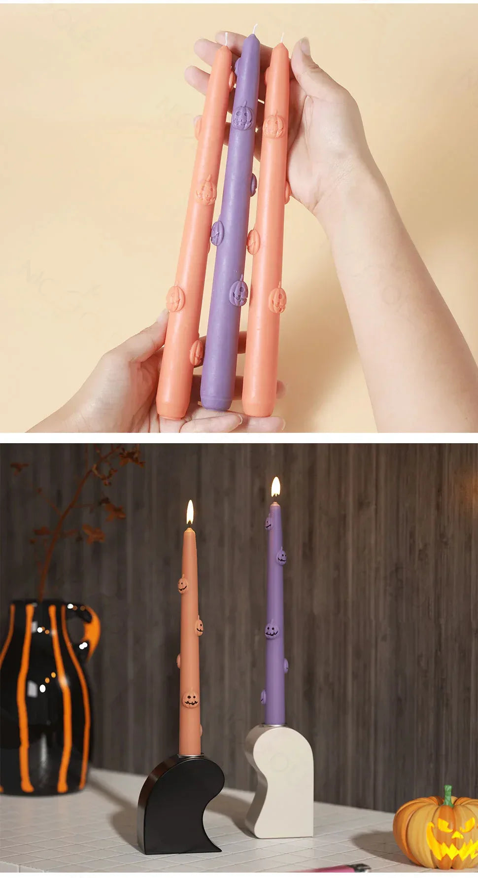 Nicole Jack-O'-Lantern Taper Candle Mold DIY Halloween Silicone Mould Halloween Home Decoration