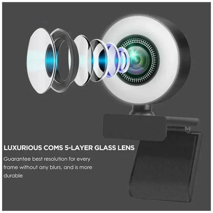 4K Webcam Mini Camera Full HD Webcam With Ring Fill Light Microphone USB Live Broadcast For Youtube PC Laptop Video Shooting