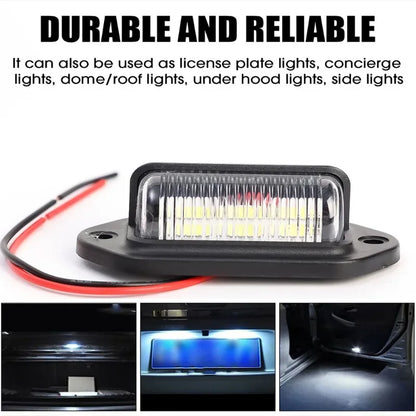 6 LED Universal Car License Light for SUV Truck Trailer Van Tag Step Lamp White Bulbs Car License Plate Lights Car Accessories