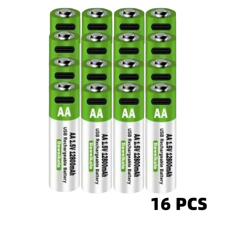 2025 New AA 1.5V USB Rechargeable Li-ion Battery 12800mAh Battery W/Type-C Cable for Toy Remote Control Mouse Electric Battery