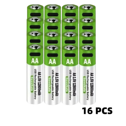 2025 New AA 1.5V USB Rechargeable Li-ion Battery 12800mAh Battery W/Type-C Cable for Toy Remote Control Mouse Electric Battery