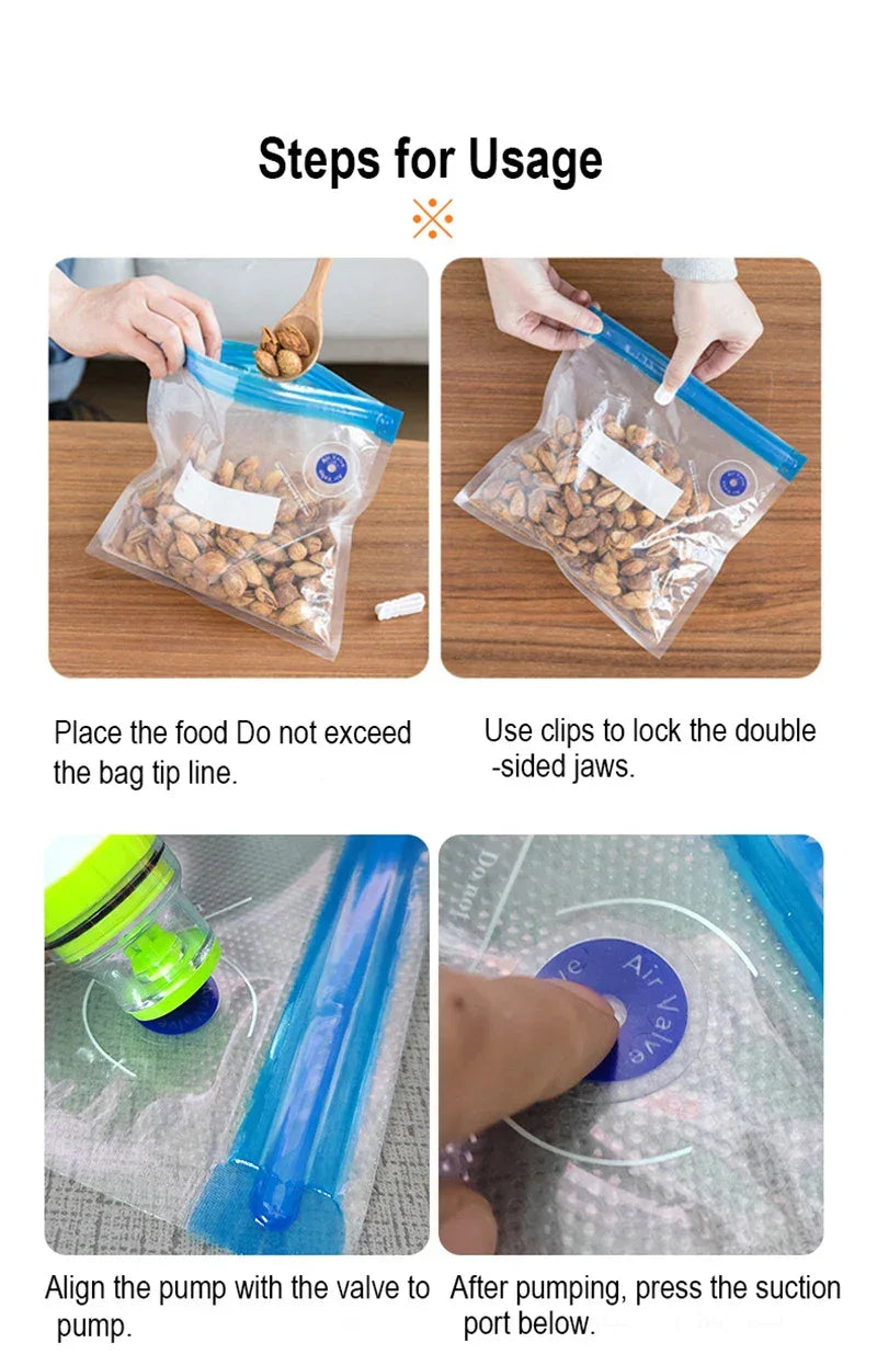 Reusable Vacuum Storage Bags 3D Printer Filament Electric Vacuum Pump Air Valve Pump Sealing Vegetables Food Storage Zipper Bag
