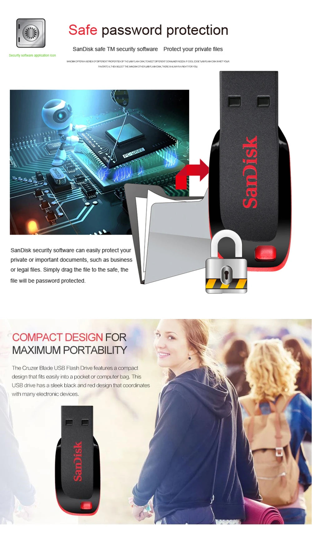 SanDisk CZ50 USB2.0 Pendrive 32GB 16GB 64GB USB Flash Drive Pen Drive U Disk Mini Flash Drive Cruzer Blade 100% Original
