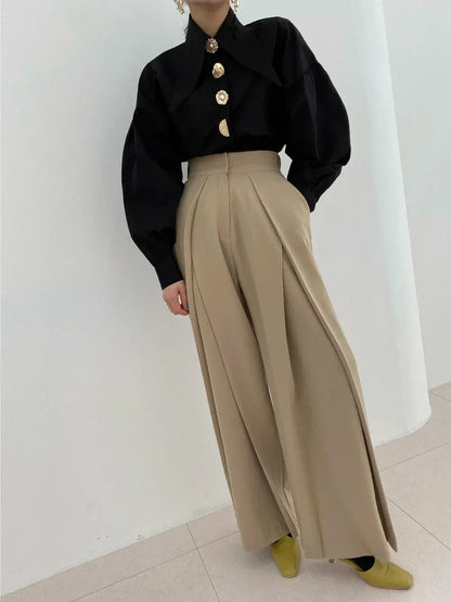 2025 Autumn Long Sleeve Women Shirt Fashion Spring Lanter Sleeve Blouses Office Lady Elegant Tops Casual Loose Clothing