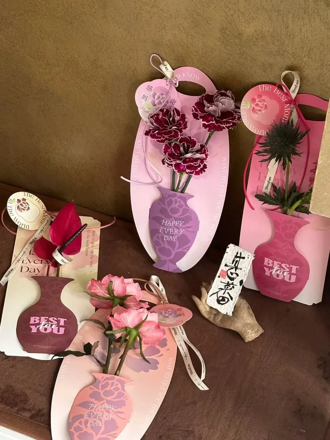 10Pcs Mother's Day Flower Box Creative Vase Shape Single Bouquet Flower Arrangement Handbag Valentine's Day Wedding Gifts Decor