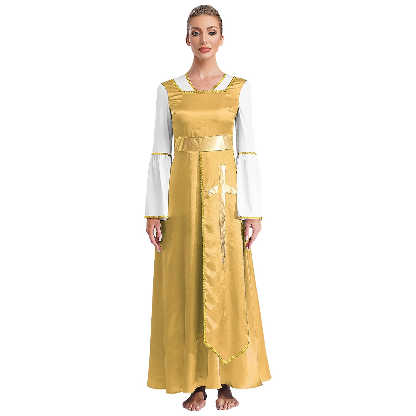 Women Robe Praise Lyrical Dance Dress Church Choir Worship Liturgical Performance Costume Sleeveless Tunic Gown Dancewear Clothe