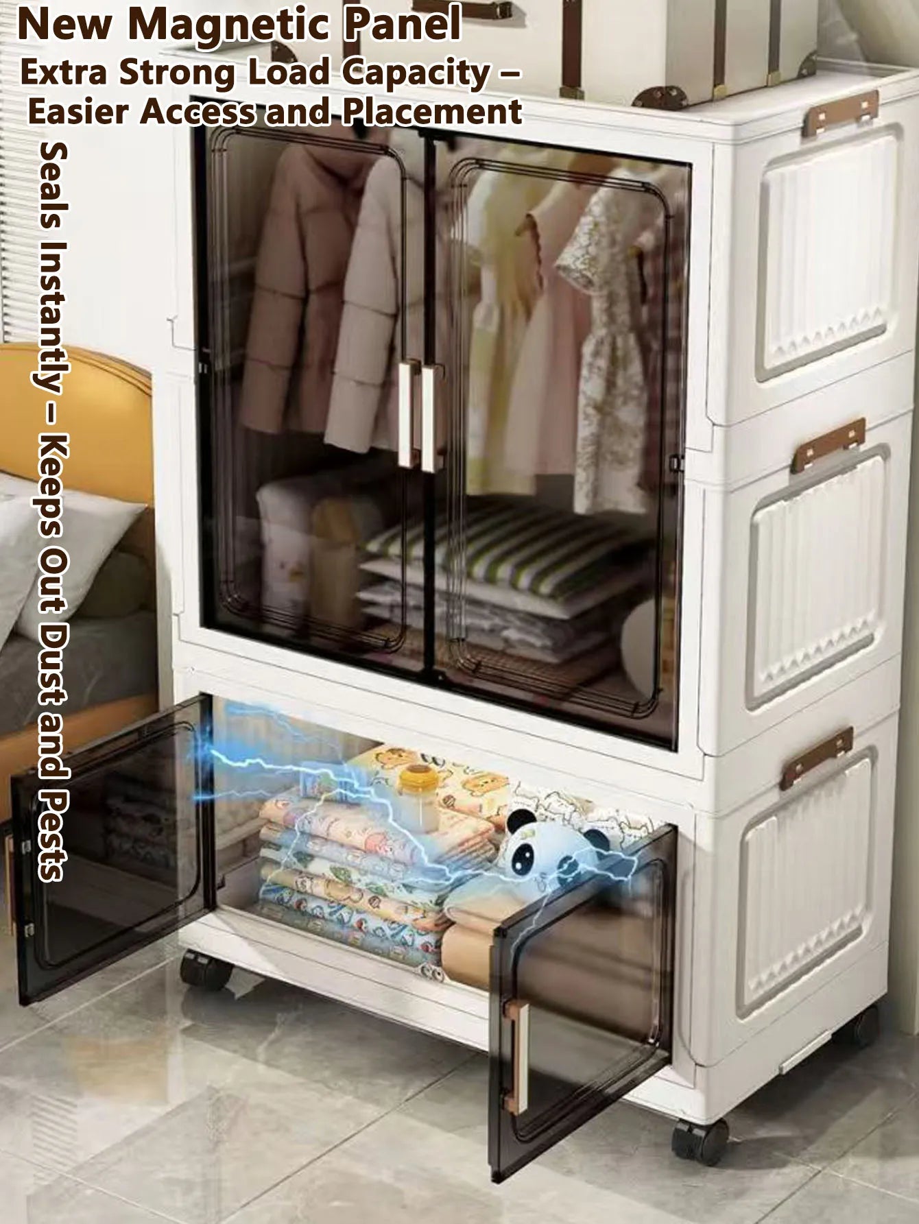 Multi-Functional Folding Storage Cabinet with Doors for Home Office Kitchen Bathroom Organizer White Black Gray