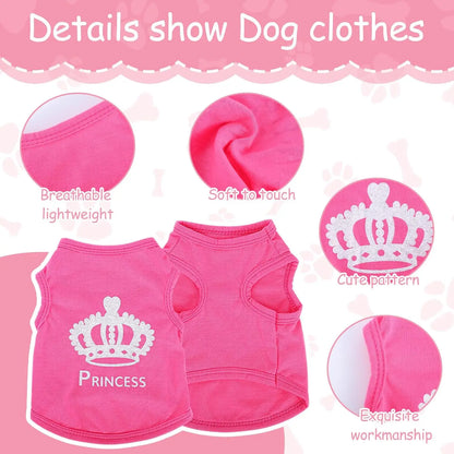 Princess Crown Dog Shirts Vest, Puppy Summer Dog Clothes for Small Dogs, Puppy Cat T Shirt Pet Apparel