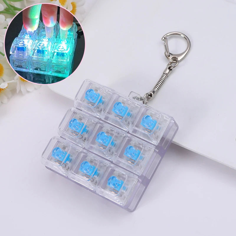 LED 9 Keys Keycap Keychains for Women Men Luminous Stress Relief Finger Pendants Fidget Keyboard Backpack Key Button Keyrings