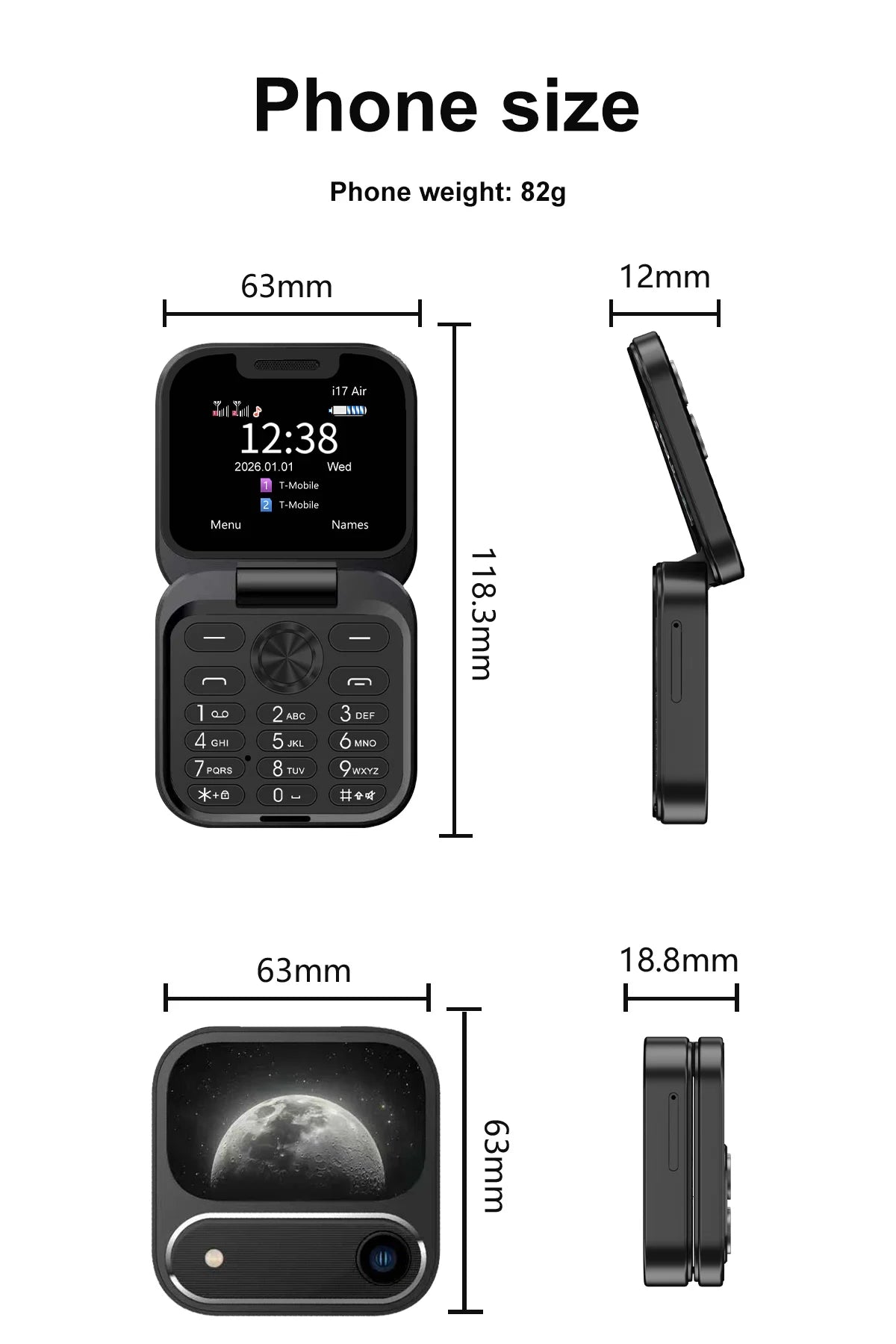 SERVO i17 AIR Mini Foldable Mobile Phone 2G GSM 1.77" Display Magic Voice Speed Dial FM Radio 2 SIM Card Small Square Cellphones