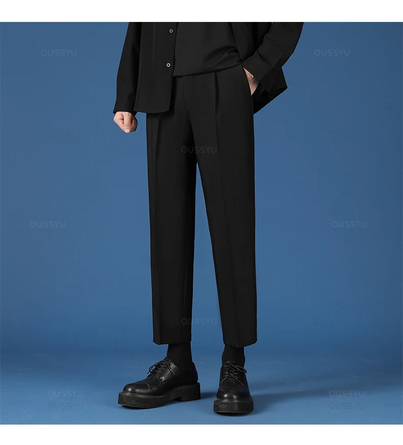 All Seasons New Smooth Pendulous Suit Pants Men Business Long Trousers Korean Formal Ankle Length Pant Male Plus Size 40