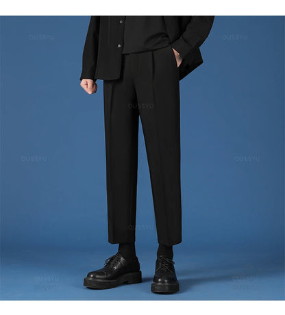 All Seasons New Smooth Pendulous Suit Pants Men Business Long Trousers Korean Formal Ankle Length Pant Male Plus Size 40