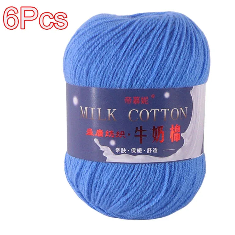 6Pcs Dyed Milk Sweet Soft Cotton Crochet Wool Yarn Thick Yarn Fiber Hand Knitting Wool Crochet Yarn Threads for DIY Sweater