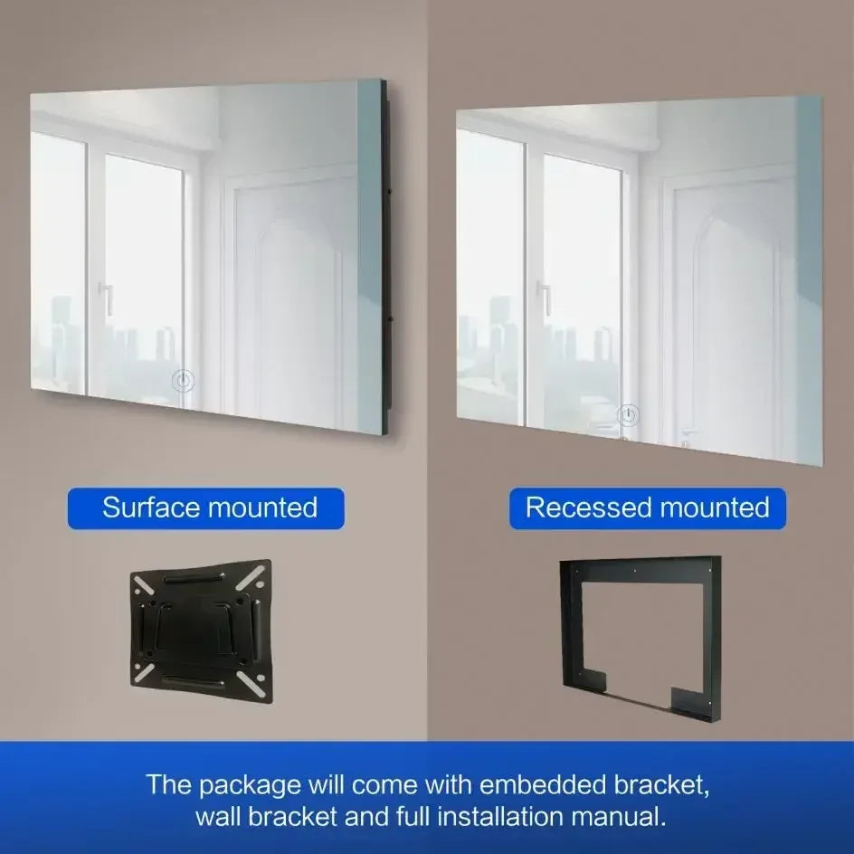 Go Haocrown 19 Inch Touchscreen Mirror TV Bathroom, IP66 Waterproof Android Television Built-In Wi-Fi ATSC Tuner -- US