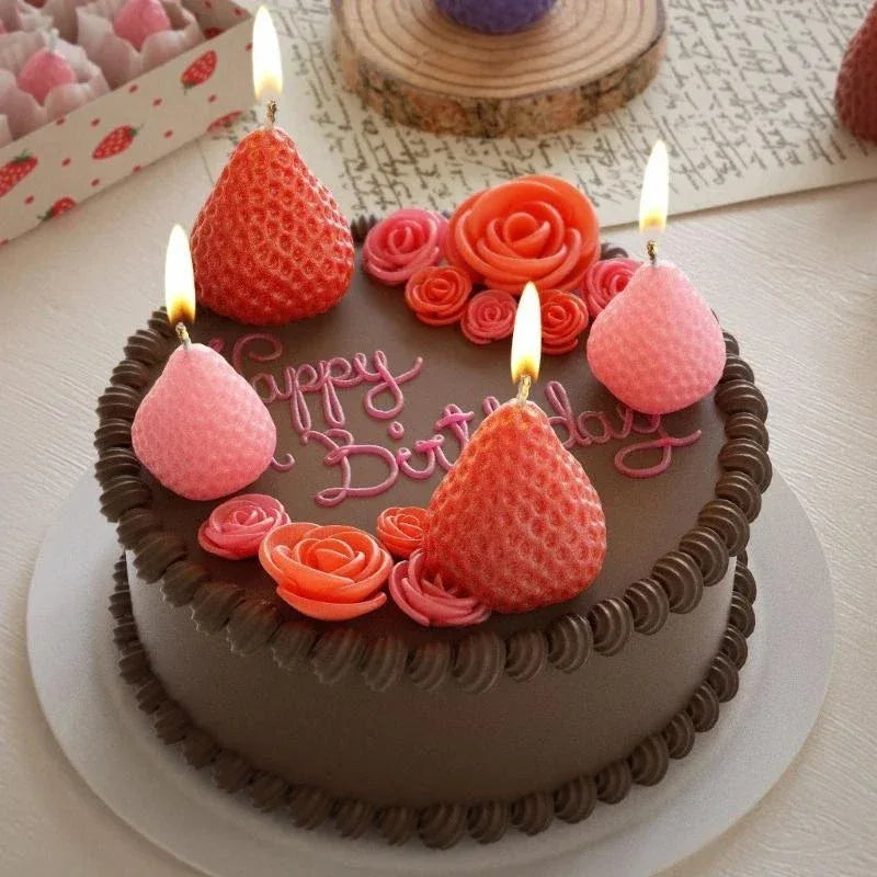 3D Strawberry Aromatherapy Candle Silicone Mold DIY Handmade Romantic Scented for Valentine's Day Party Home Decor Birthday Gift