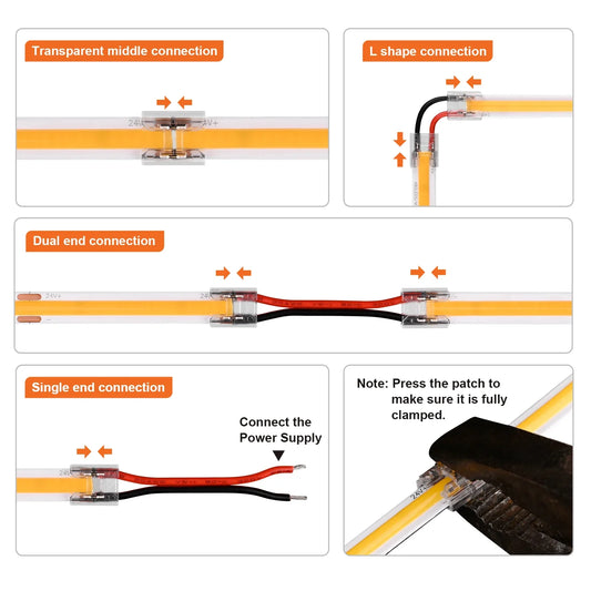 12pcs Solderless LED Connector Transparent 4 in 1 DIY Connectors with 15cm Wire For 2pin 8mm 10mm COB SMD LED Strip Lights by PDG ibma