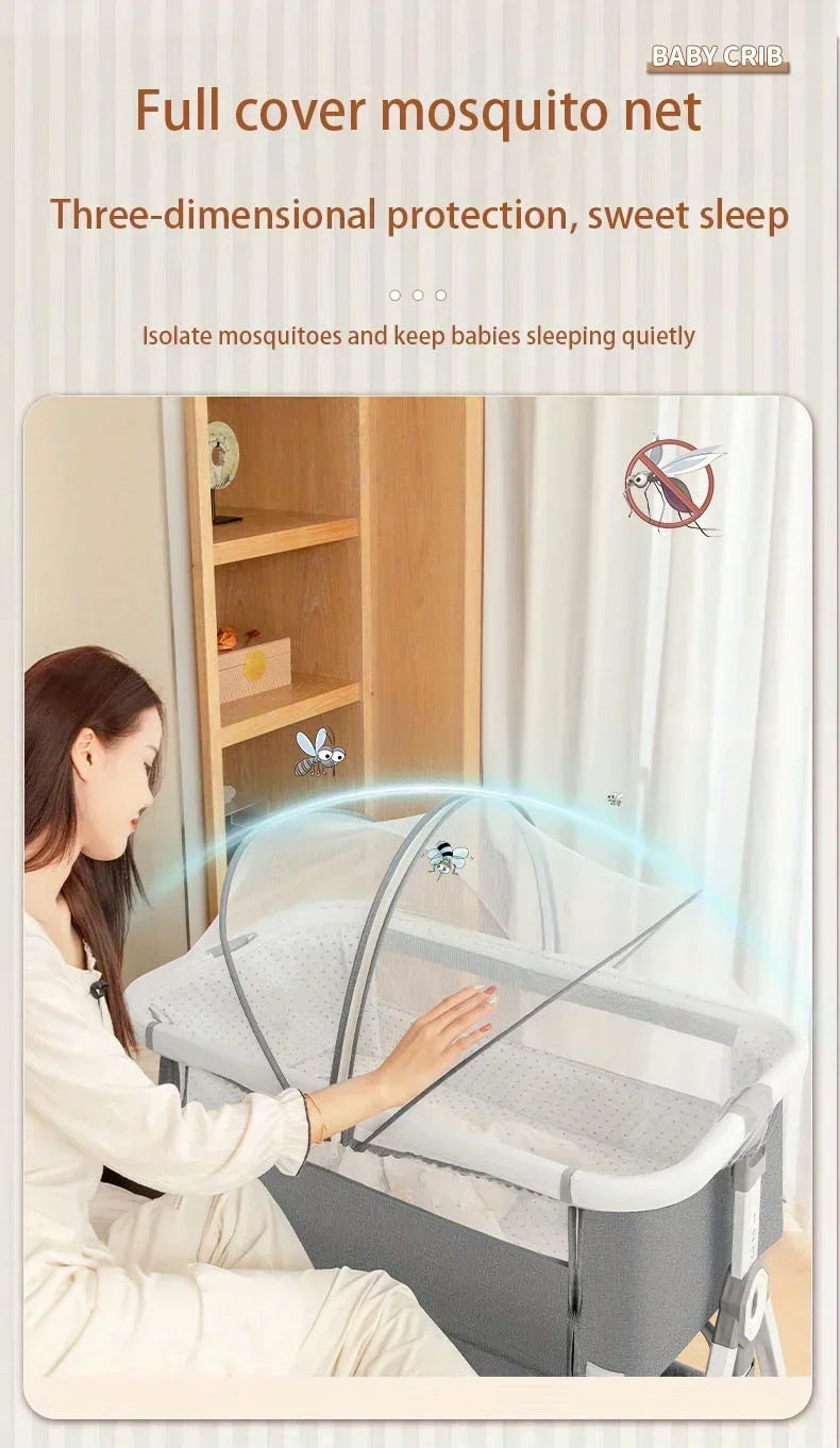 Multi Functional Baby Crib with Foldable Height Adjustment Splicing, Portable and Movable Bedside Swing, Cradle, Sleeping Bed