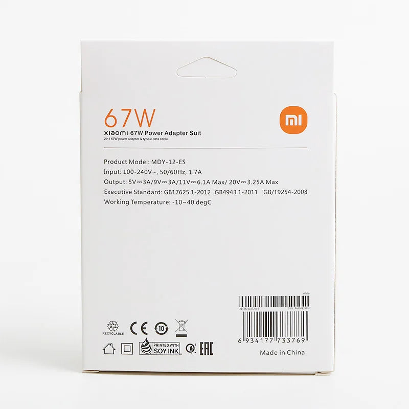 Xiaomi Charger 67W EU Original Fast Charge Power Adapter 6A Type C Cable For Xiaomi 12 11 POCO X5 X4 Pro Redmi Note 9 10 11 Pro