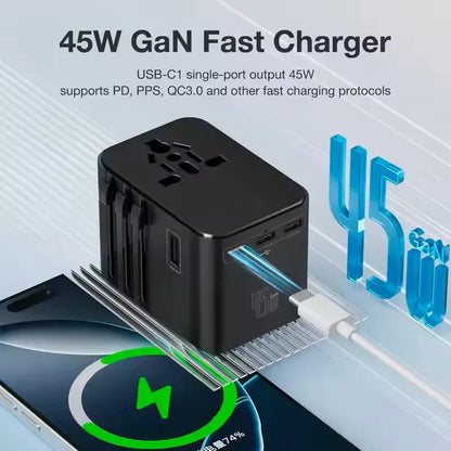 Global Universal Conversion Travel Plug 2 Type-C Sockets EU US AC Power Travel Adapter PD 65w 45w 25w Travel Plug Fast Charging