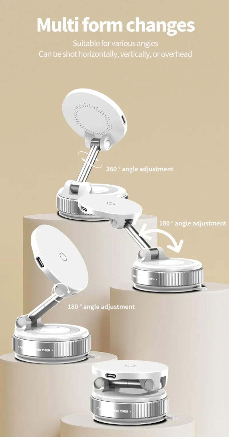 360° Rotation Vacuum Suction Cup For iPhone 12-17 Series Fast Charging Super Strong Magnetic Car Wireless Charger Phone Holder