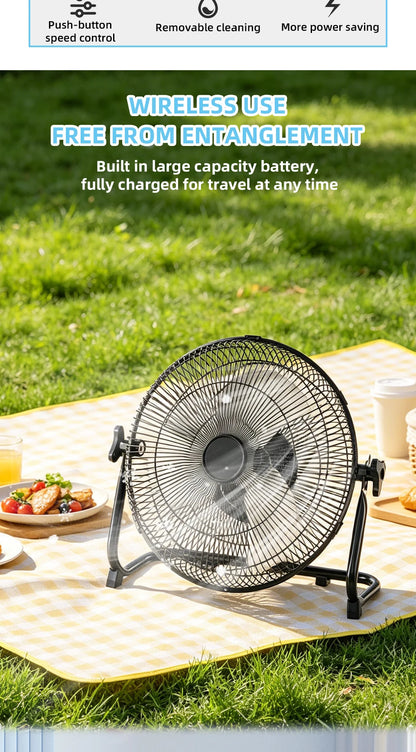 14 Inch Brushless Motor Floor Fan Strong Wind Electric Fan Portable Rechargeable with 15600mAh Battery for Outdoor Camping