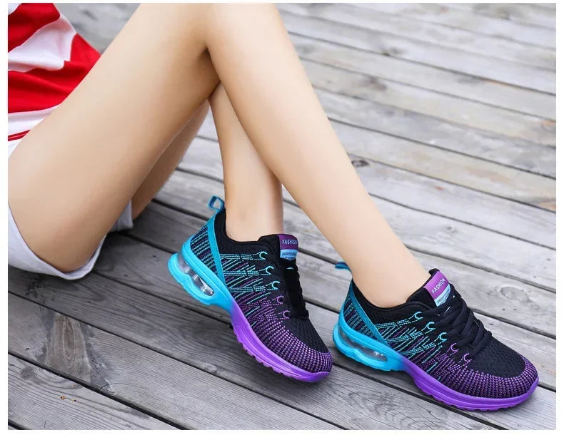 Women's Knitted Running Shoes Colorful Design Breathable Mesh Comfortable Bright Colors Shoes Outdoor Fitness Jogging Walking