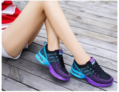 Women's Knitted Running Shoes Colorful Design Breathable Mesh Comfortable Bright Colors Shoes Outdoor Fitness Jogging Walking