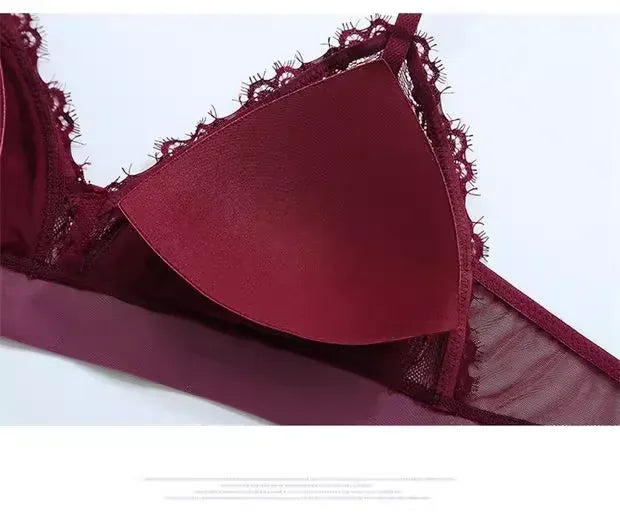 Women's Lace Velvet Wireless Underwear Set Thin Section Comfortable Bra And Panties for Autumn Winter