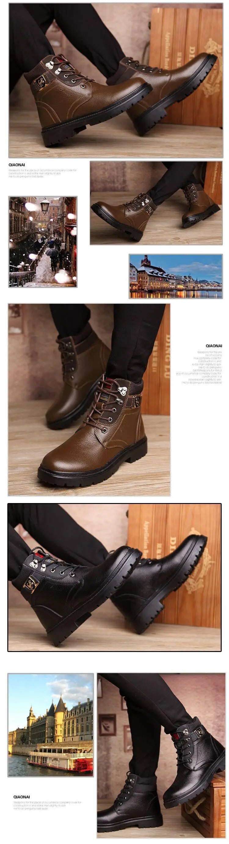 2025 Man's Genuine Leather Boots Winter Snow Shoes Wool Inner Anti Slip Father Ankle Boots Waterproof Man Snow Boots