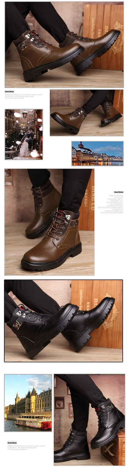 2025 Man's Genuine Leather Boots Winter Snow Shoes Wool Inner Anti Slip Father Ankle Boots Waterproof Man Snow Boots