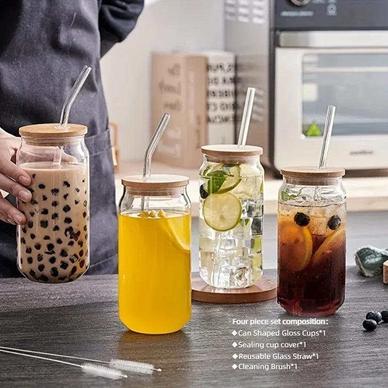 1-4pcs/set High Borosilicate Glass Water Cup 21.3oz Reusable Drinking Cups Ice Coffee Boba Bottle for Restaurant Travel Bottles