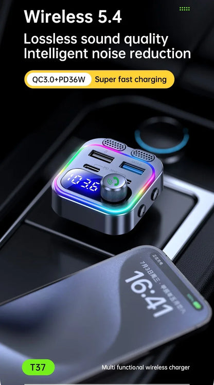 66W Fast Car Charger Bluetooth 5.4 FM Transmitter Wireless Radio Handsfree Calling Dual Mics & Deep Bass Car Charger Dual PD