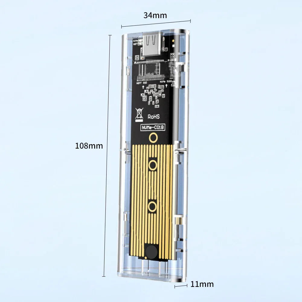 M.2 NVME PCIe NGFF SATA Dual Protocol SSD Case Clear USB Type C 10Gbps PCI-E M2 SSD Transparent External Enclosure Hard Disk Box