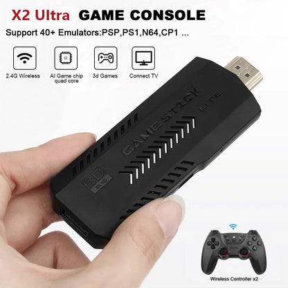 X2 Ultra Pro Retro Game Stick 64GB/128GB Portable Game Console with 4K Video Wireless Controller Supports FC & GBC Game Formats