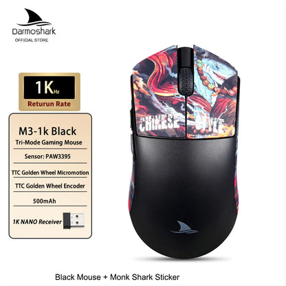 Darmoshark M3 Gaming Mouse Dual Mode 8K Wireless Tri-Mode PAW3395 Big Hand Macro Game Mouse 26000 DPI Lightweight Mice