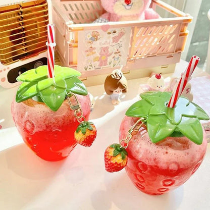 500ml Summer Creative Strawberry Straw Cup, Portable Water Bottle for Milk Coffee, Home Camping Bottle