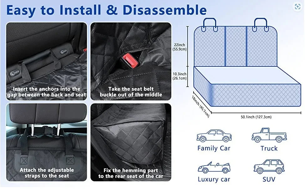 Car Dog Seat Cover for Back Seat Waterproof Auto Rear Pet Seat Protector Mat Nonslip Universal Safety Carrier For Outing Dogs