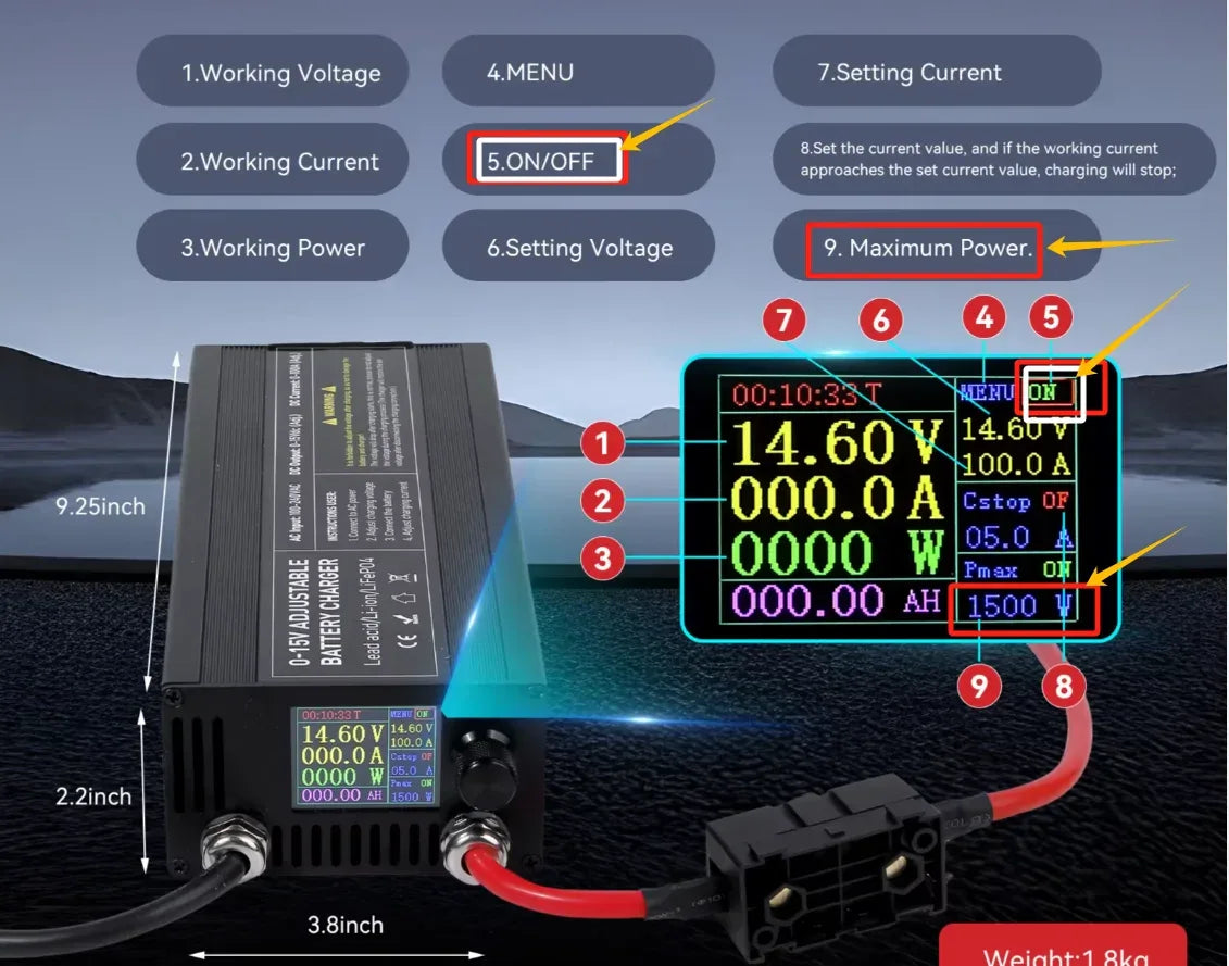 0-100V25A Lifepo4 Charger 24V48V64V72V Fast Charger Lithium Battery Charger 14.6V 100A 60A Battery Adapter Adjustable voltage