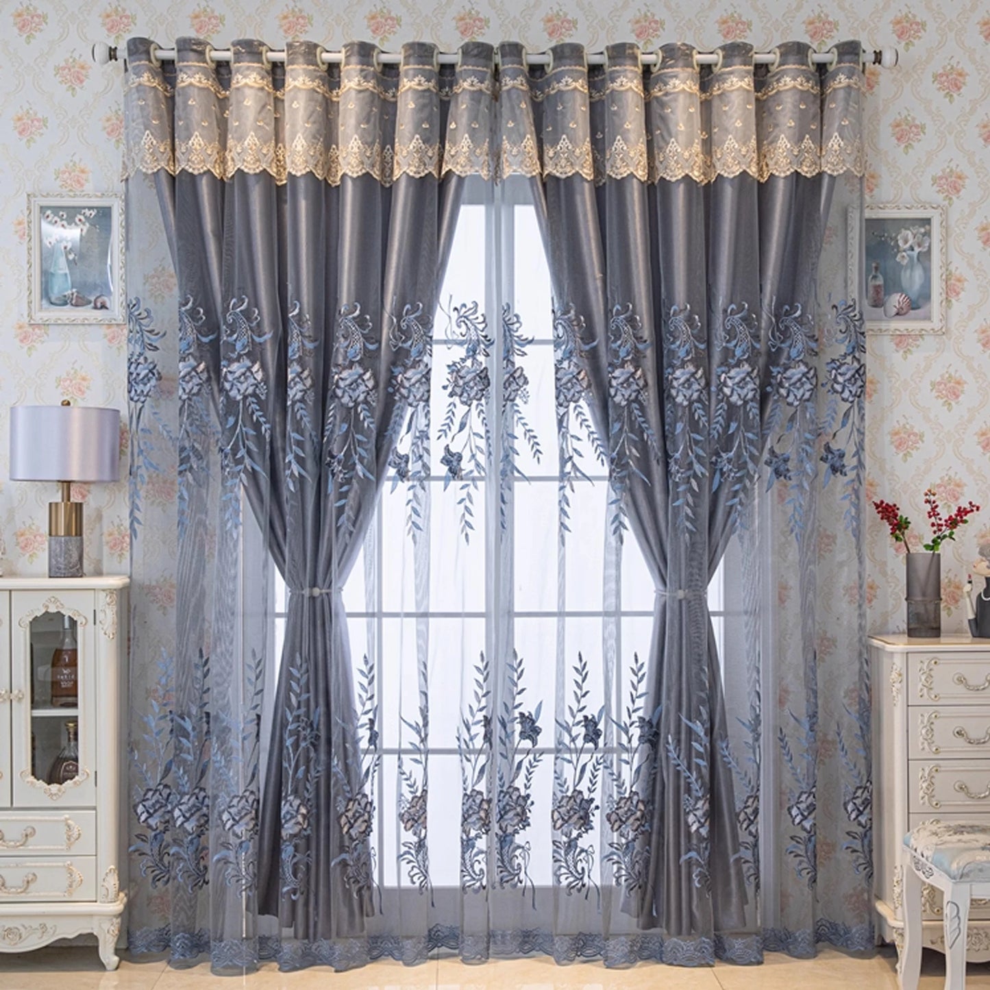 1pc European Style Double Layer Blackout Curtain,Versatile Bedroom & Living Room Use,Practical and Elegant Design